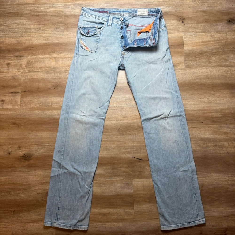 Diesel Lugger Jeans Mens 30x34 Blue Light Wash Straight Leg Denim Pants 0086N